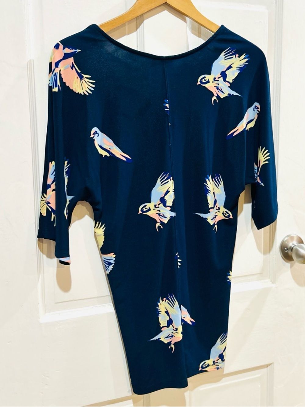 Anthropologie Deletta Navy Blue Bird Print Stretch Tunic Dress Size XS - Picture 4 of 6